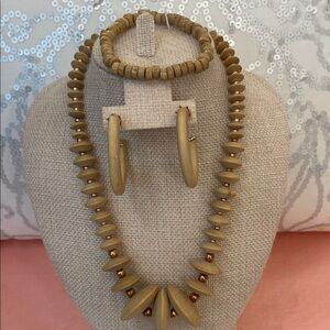 Chic Wooden Necklace Set includes a necklace, bracelet, and earrings